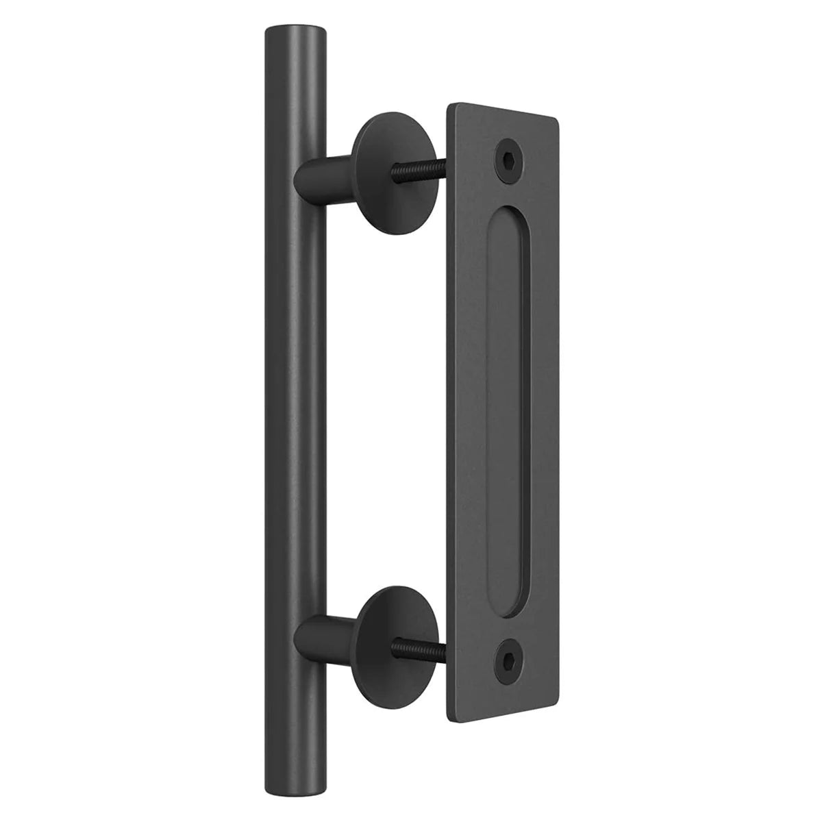 12" Pull and Flush Barn Sliding Door Handle Set - Round Black
