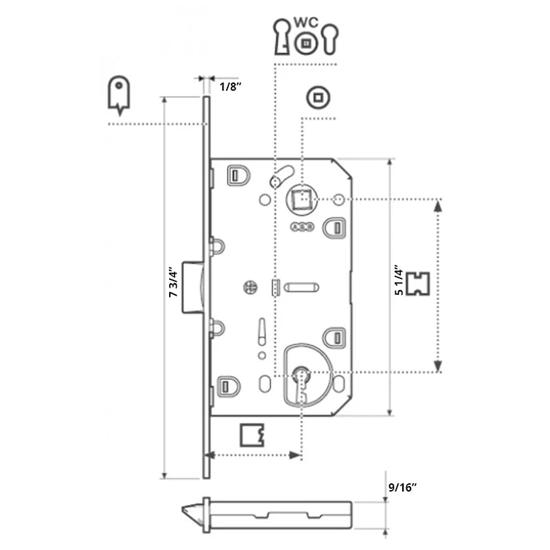 AGB Mediana Evolution Bathroom Lock for Internal Door. MATT CHROME