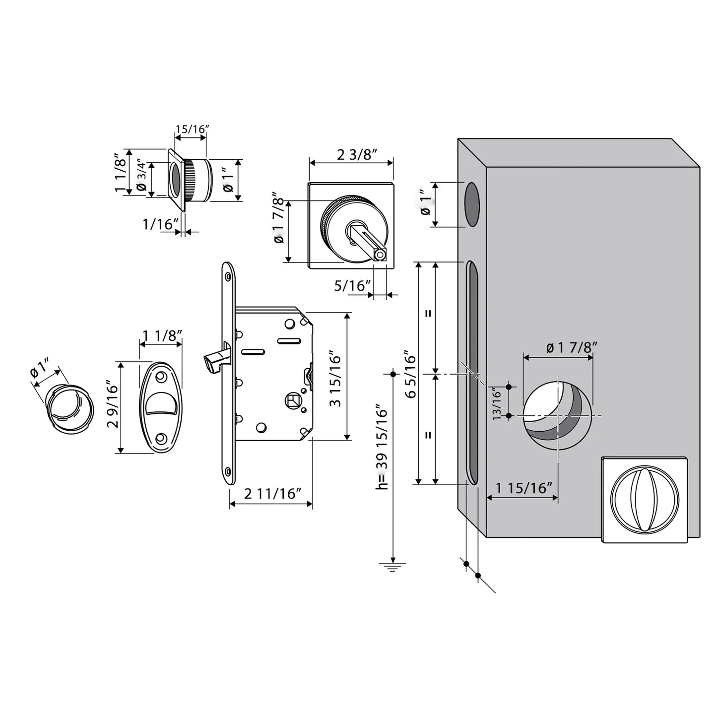 AGB Scivola Tre Square Lock For Pocket Doors. Made in Italy.