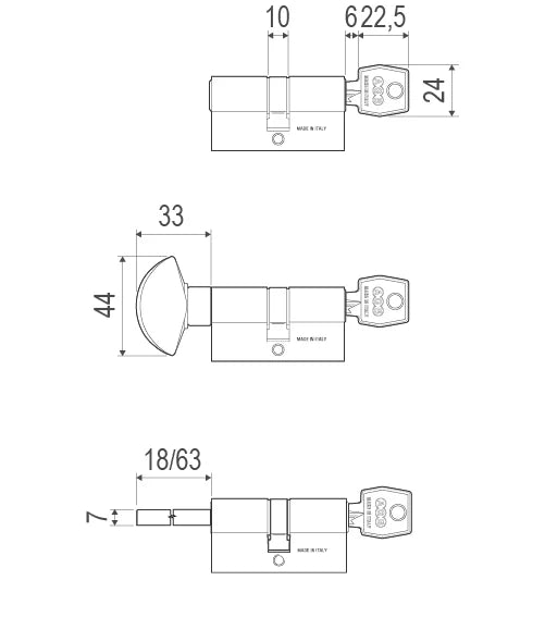 AGB Euro Profile 5 Pin Cylinder Key to Turn 30-30mm (60mm). C620XX2525