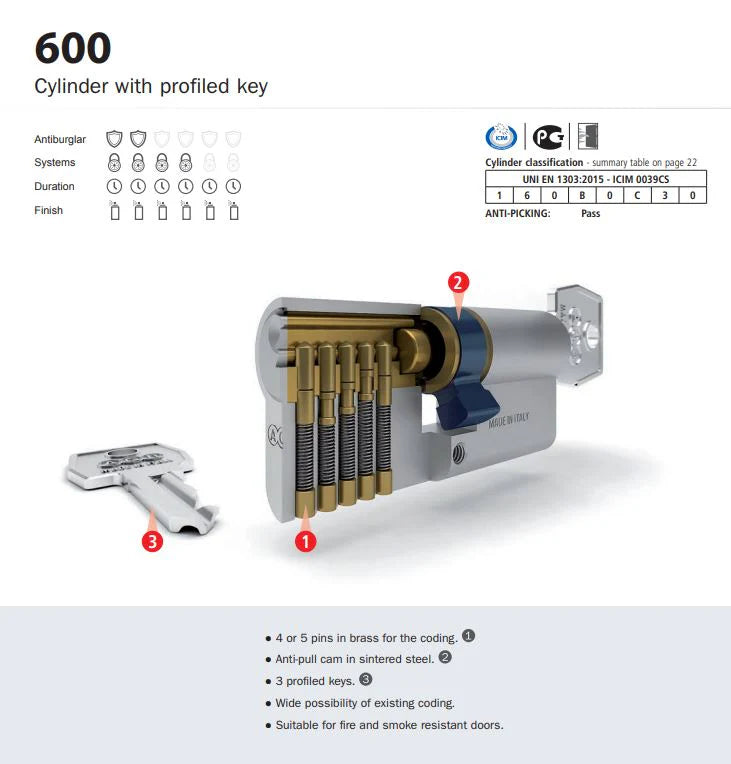 AGB Euro Profile 5 Pin Cylinder Key to Turn 30-30mm (60mm). C620XX2525