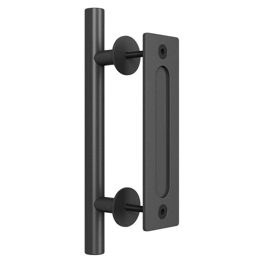 12" Pull and Flush Barn Sliding Door Handle Set - Round Black