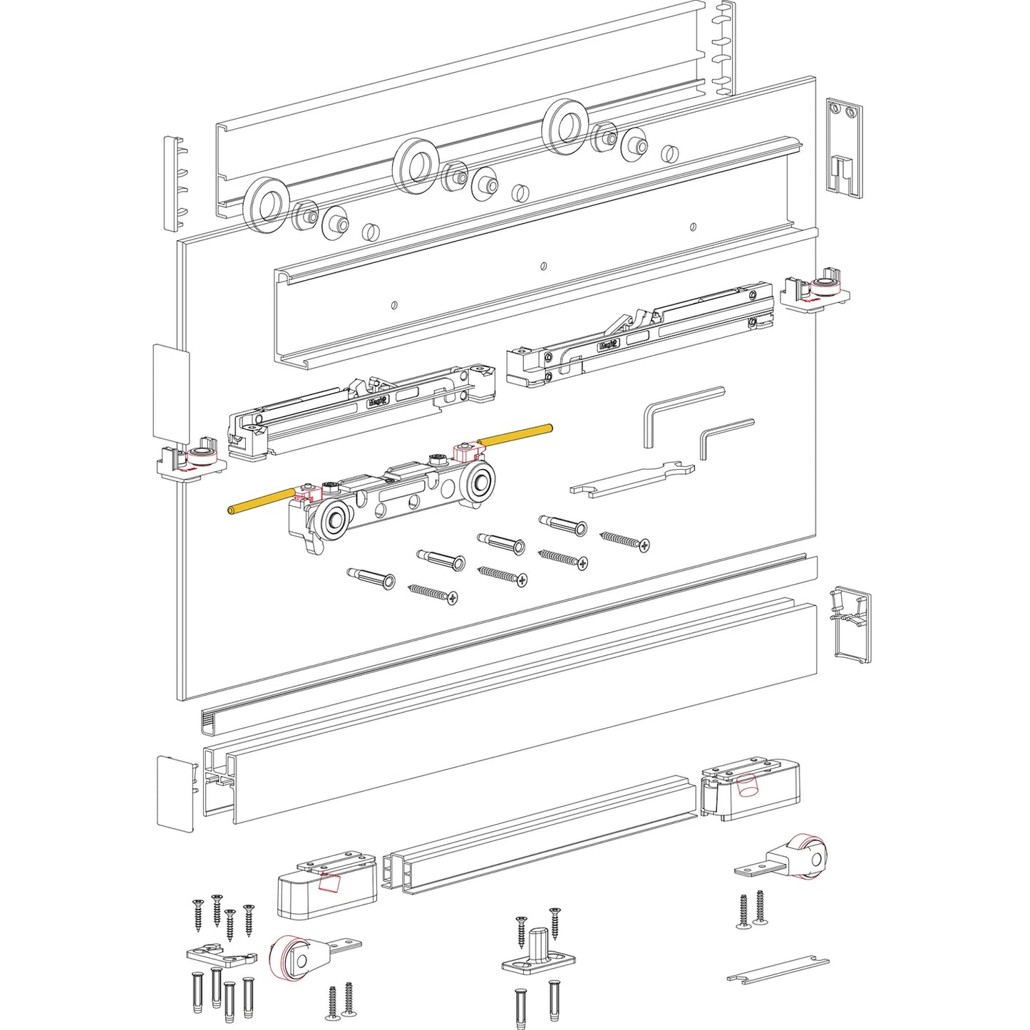 Magic 2 Vetro - Wall Mount Concealed Sliding System for Glass Doors