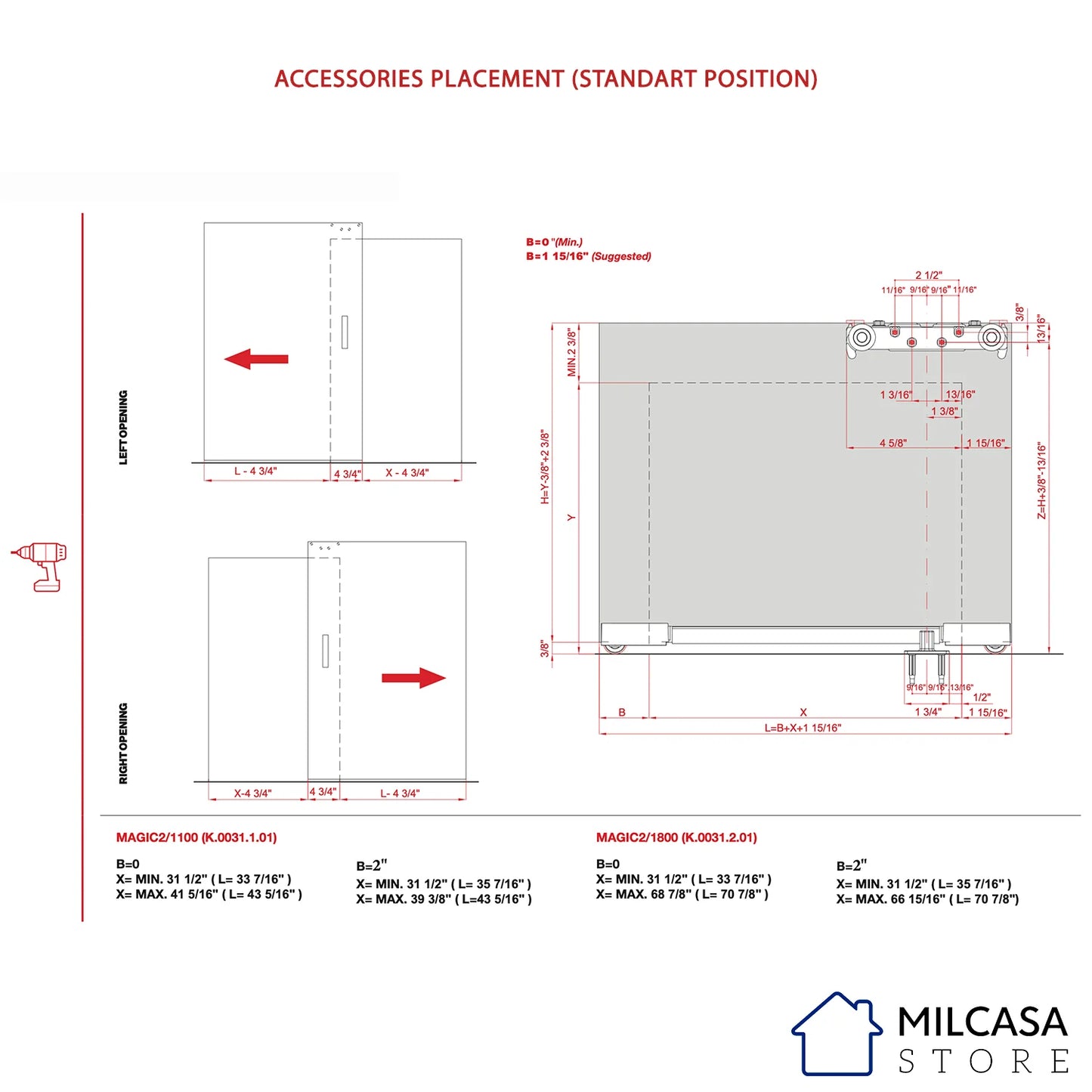 Magic 2 - Wall Mount Concealed Sliding System for Wood Doors. Made in Italy.