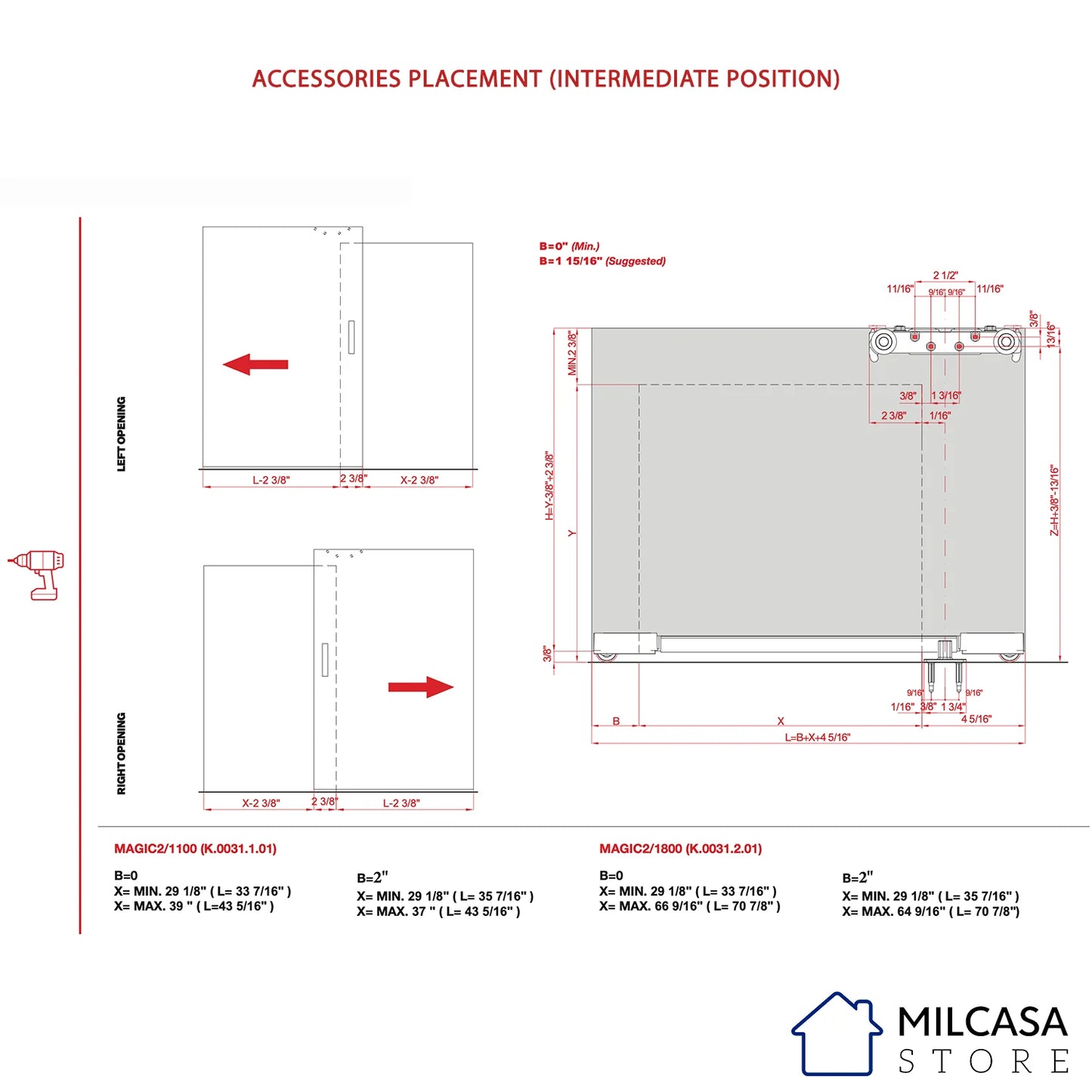 Magic 2 - Wall Mount Concealed Sliding System for Wood Doors. Made in Italy.