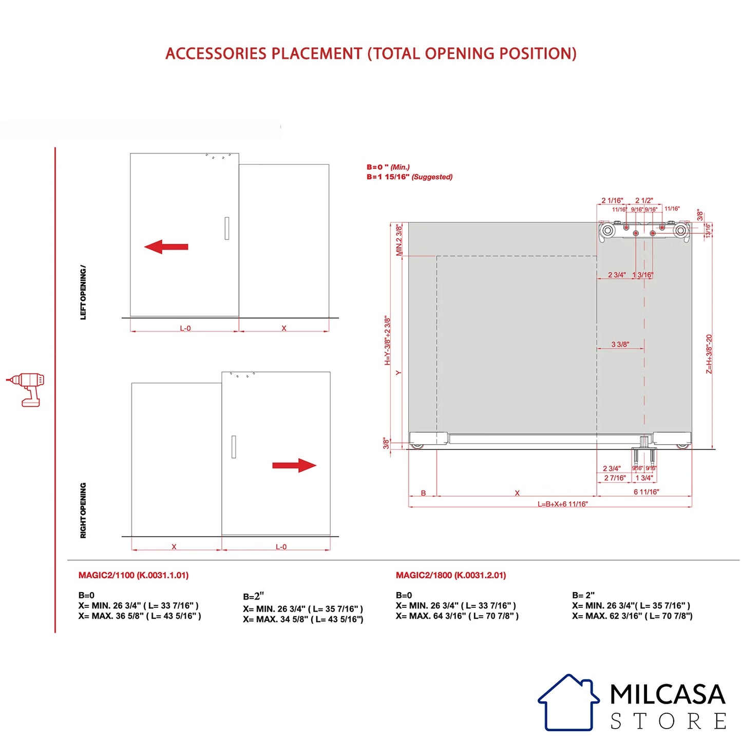 Magic 2 - Wall Mount Concealed Sliding System for Wood Doors. Made in Italy.